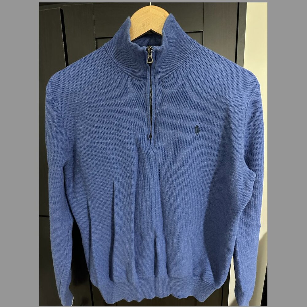 RALPH LAUREN POLO Pullover Quarter Zip Sweater Navy Blue Mens SMALL 100% Cotton
